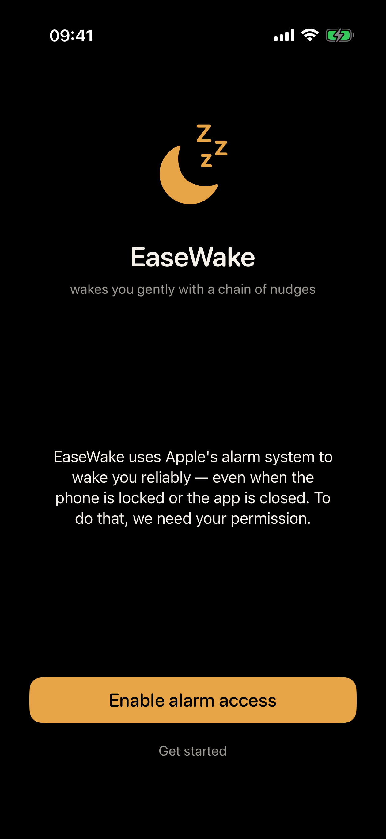 EaseWake onboarding screen